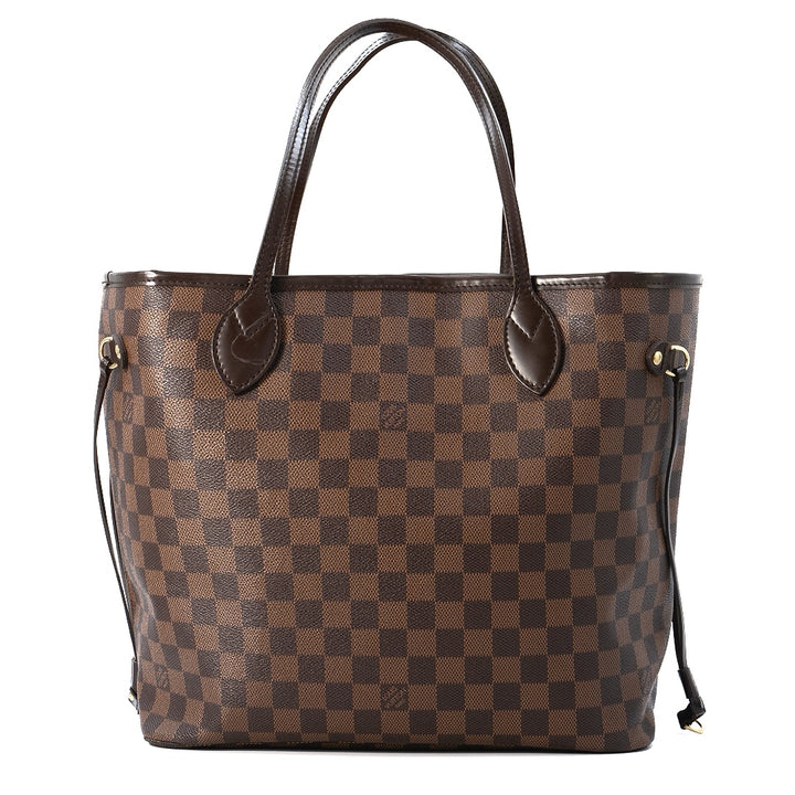 Louis Vuitton Neverfull MM Tote Bag in Damier Ebene Canvas with Brown Leather Trim