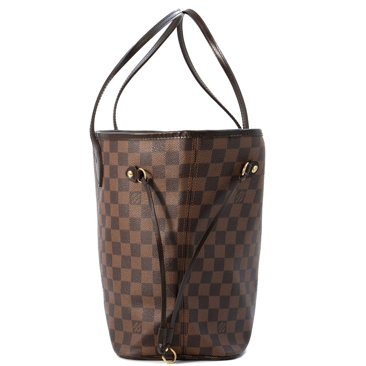 Louis Vuitton Neverfull MM Tote Bag in Damier Ebene Canvas with Brown Leather Trim