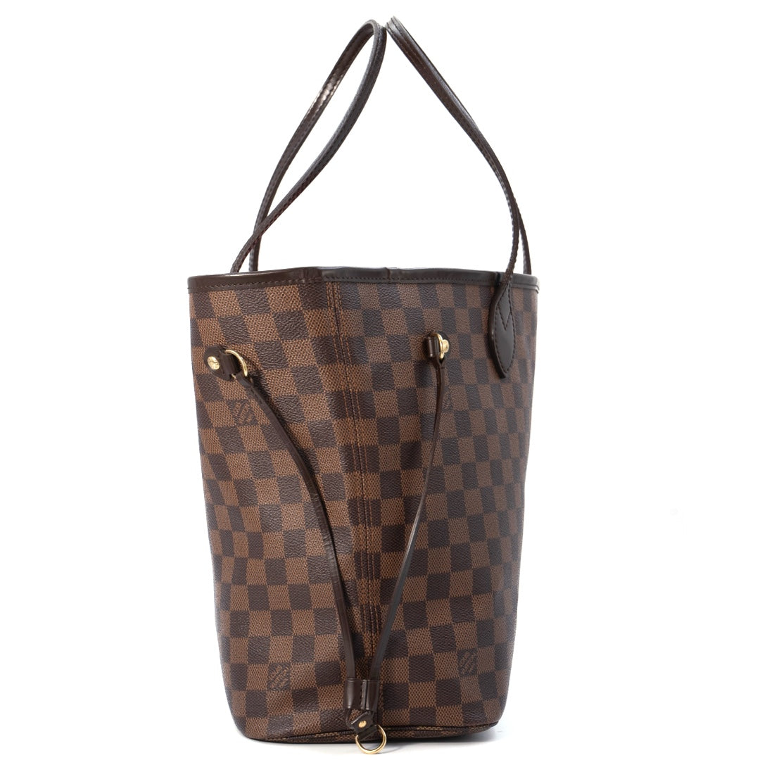 Louis Vuitton Neverfull MM Tote Bag in Damier Ebene Canvas with Brown Leather Trim