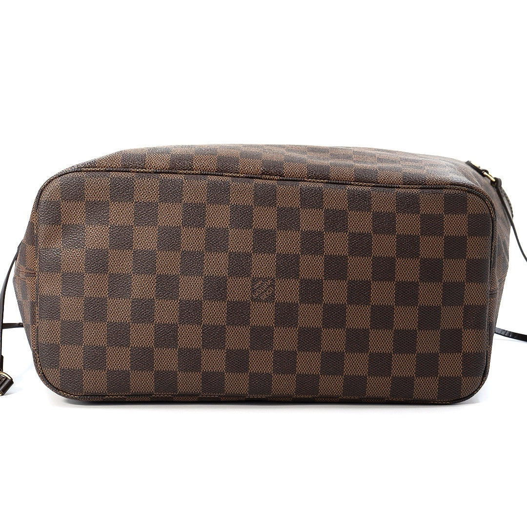 Louis Vuitton Neverfull MM Tote Bag in Damier Ebene Canvas with Brown Leather Trim