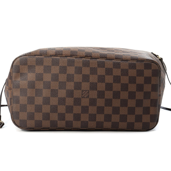 Louis Vuitton Neverfull MM Tote Bag in Damier Ebene Canvas with Brown Leather Trim
