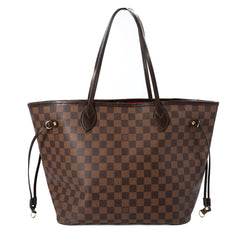 Louis Vuitton Neverfull MM Tote Bag in Damier Ebene Canvas with Brown Leather Trim