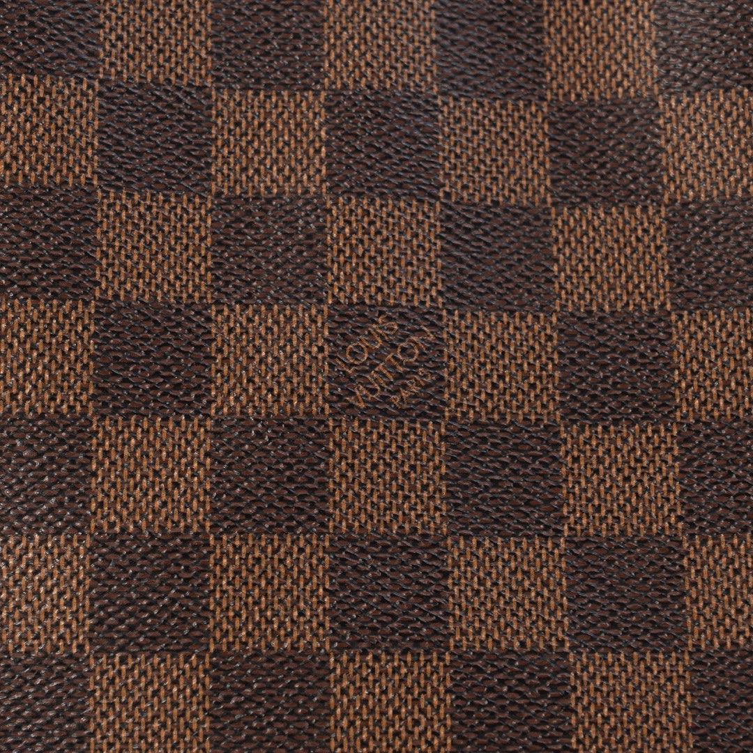 Louis Vuitton Neverfull MM Tote Bag in Damier Ebene Canvas with Brown Leather Trim