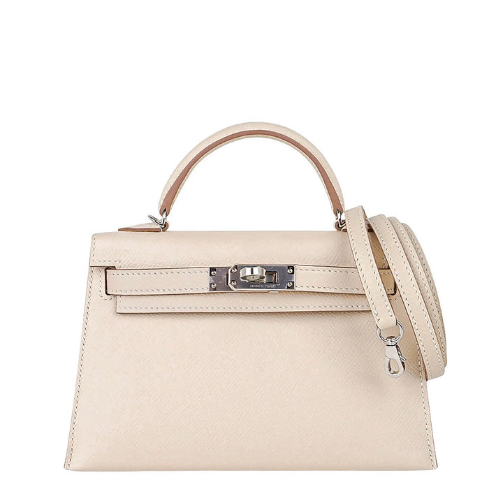 Hermès Mini Kelly Bag in Craie Epsom Leather with Palladium Hardware - Gemaee  UAE