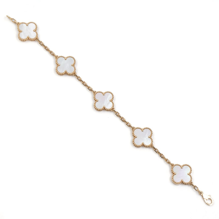 Van Cleef & Arpels Vintage Alhambra Bracelet with 5 Motifs in Yellow Gold and Mother-of-Pearl