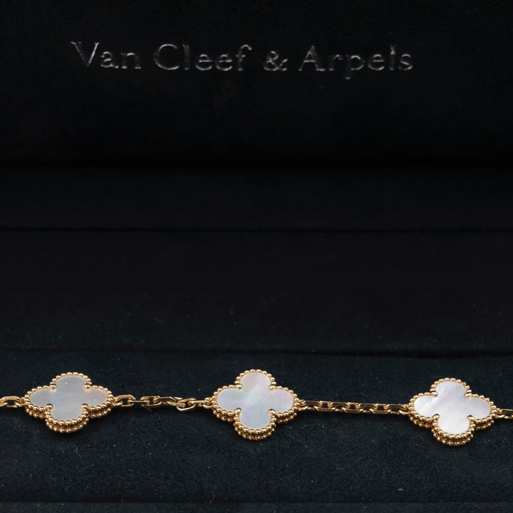 Van Cleef & Arpels Vintage Alhambra Bracelet with 5 Motifs in Yellow Gold and Mother-of-Pearl