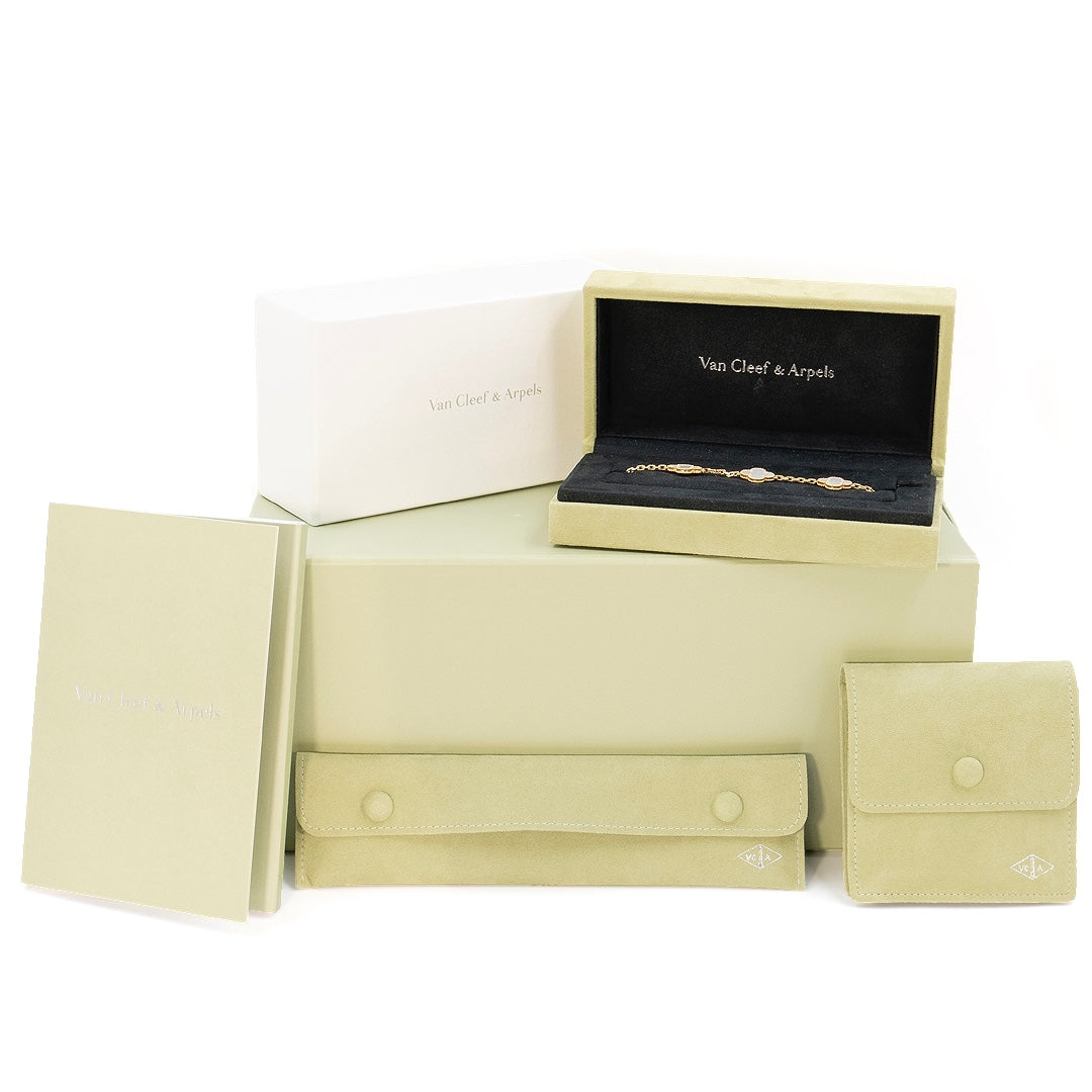 Van Cleef & Arpels Vintage Alhambra Bracelet with 5 Motifs in Yellow Gold and Mother-of-Pearl