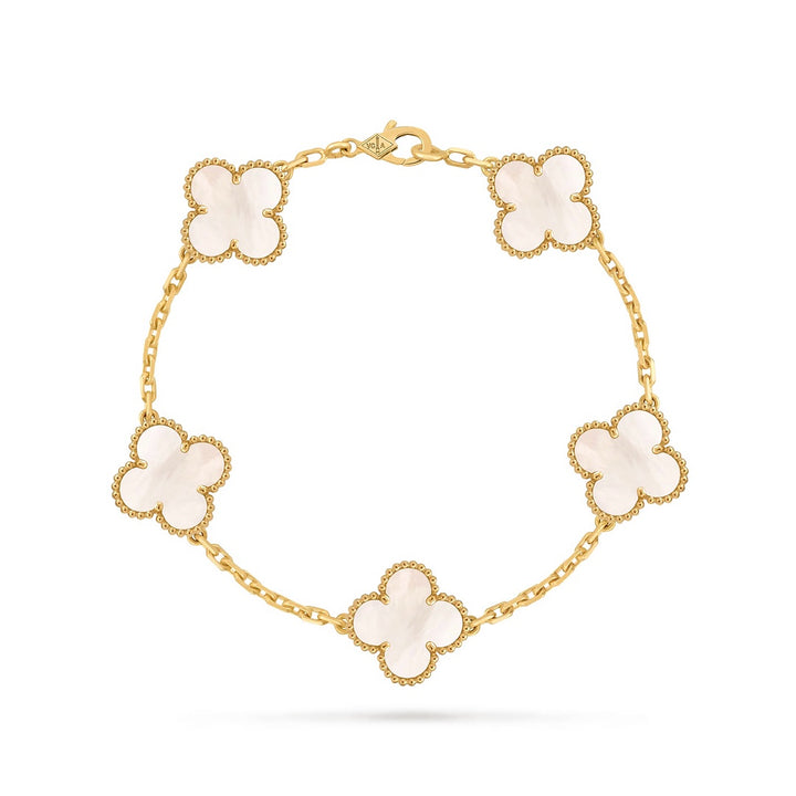 Van Cleef & Arpels Vintage Alhambra Bracelet with 5 Motifs in Yellow Gold and Mother-of-Pearl