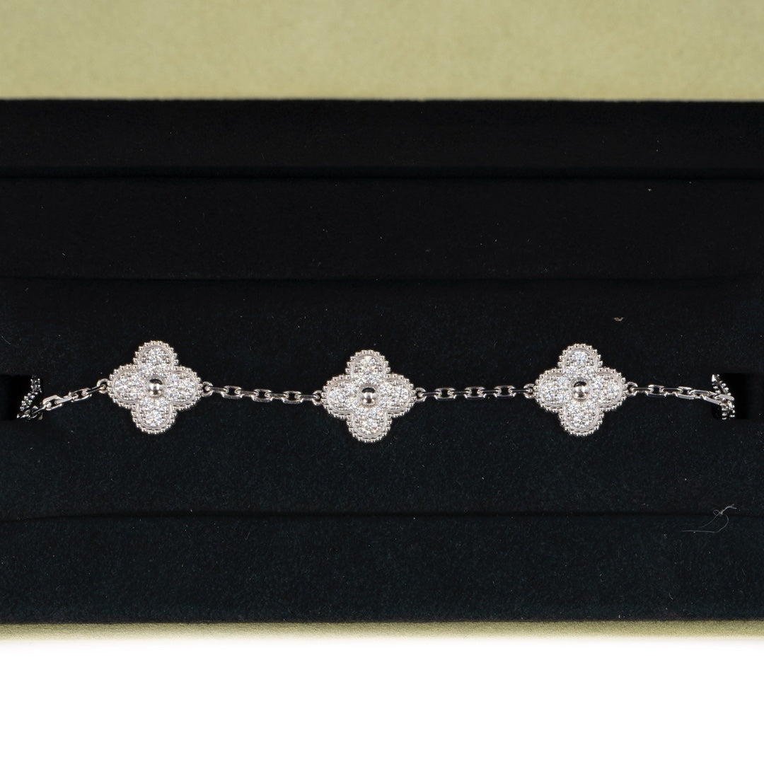 Van Cleef & Arpels Vintage Alhambra Bracelet 5 Motifs in 18K White Gold with Diamonds