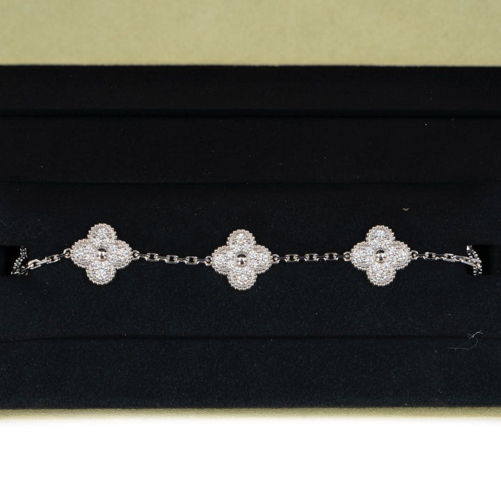 Van Cleef & Arpels Vintage Alhambra Bracelet 5 Motifs in 18K White Gold with Diamonds
