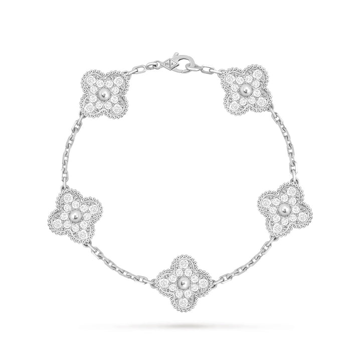 Van Cleef & Arpels Vintage Alhambra Bracelet 5 Motifs in 18K White Gold with Diamonds