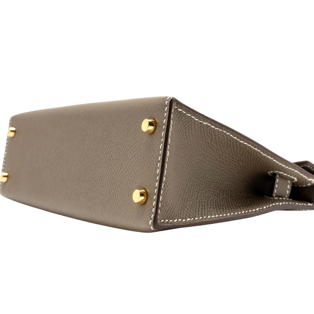 Hermès Mini Kelly Bag in Etoupe Epsom Leather with Gold Hardware - Gemaee  UAE
