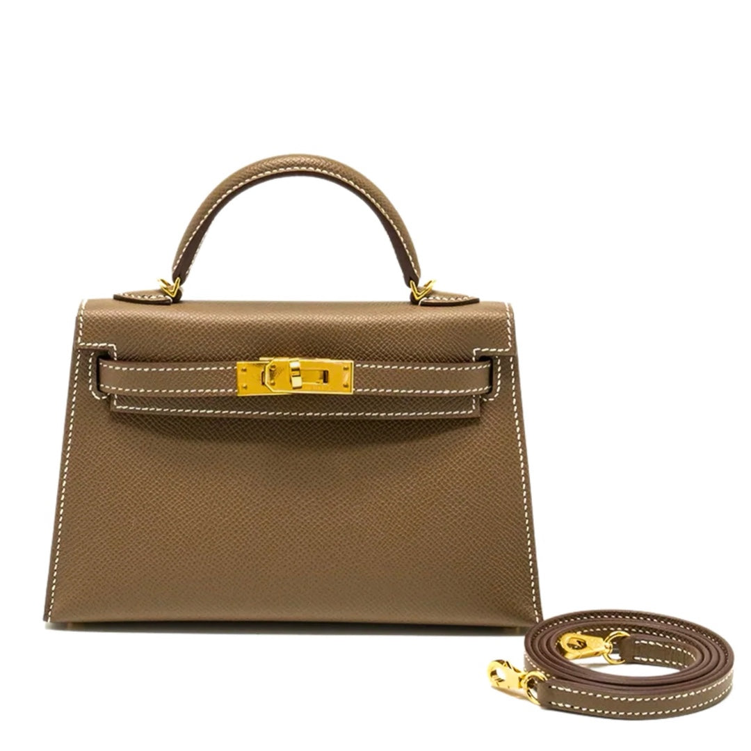 Hermès Mini Kelly Bag in Etoupe Epsom Leather with Gold Hardware - Gemaee  UAE