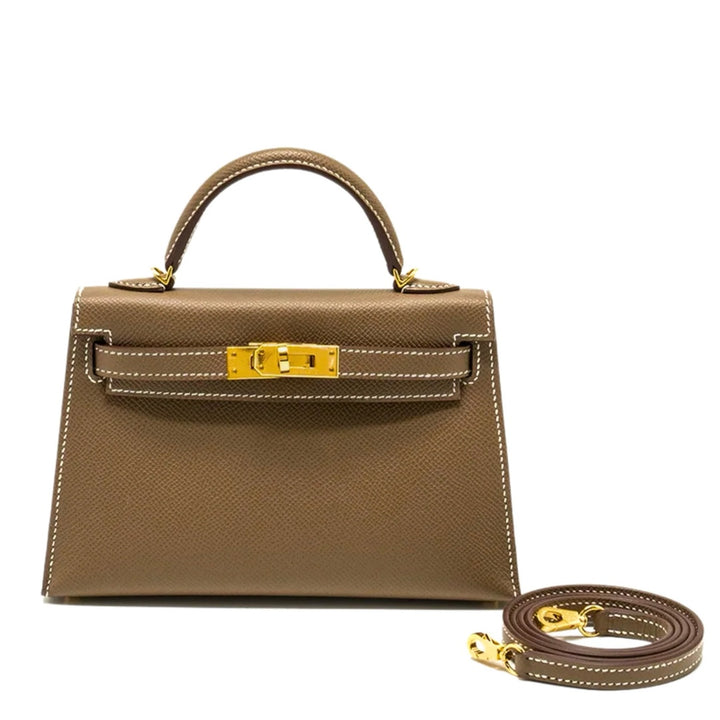 Hermès Mini Kelly Bag in Etoupe Epsom Leather with Gold Hardware - Gemaee  UAE