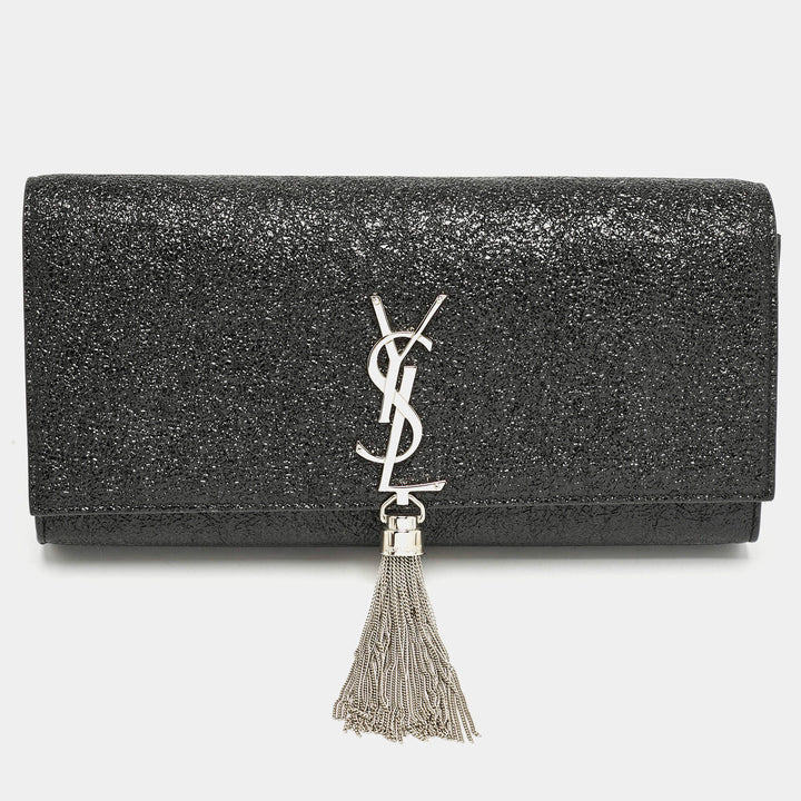 Saint Laurent Cassandre Tassel Clutch in Black Ceramic Effect Leather
