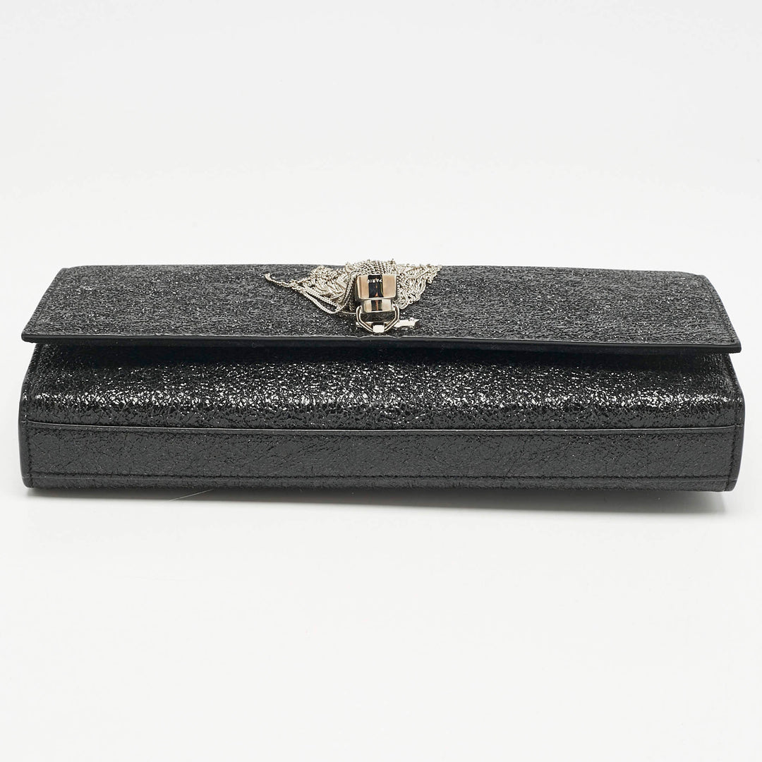 Saint Laurent Cassandre Tassel Clutch in Black Ceramic Effect Leather