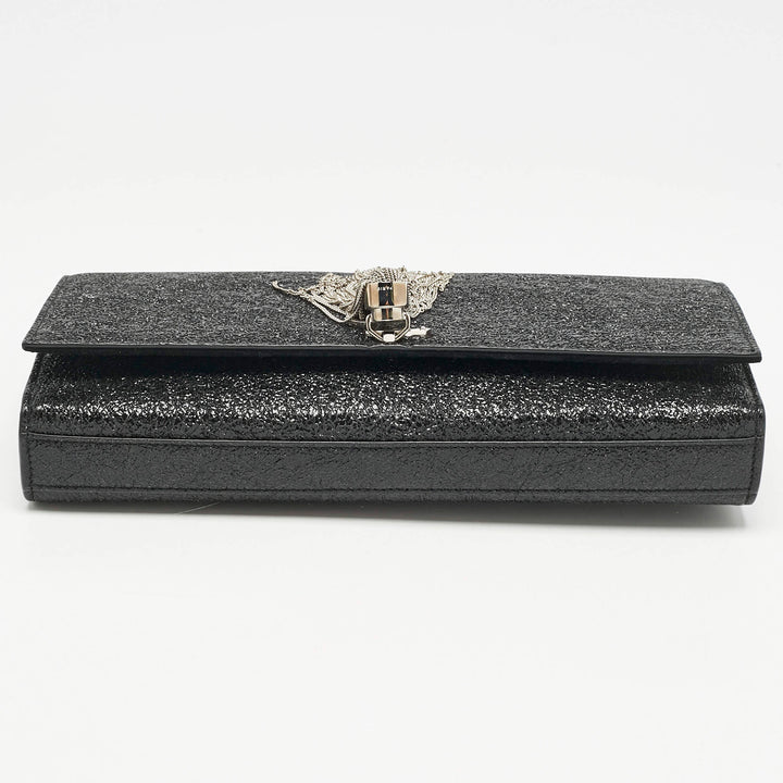 Saint Laurent Cassandre Tassel Clutch in Black Ceramic Effect Leather