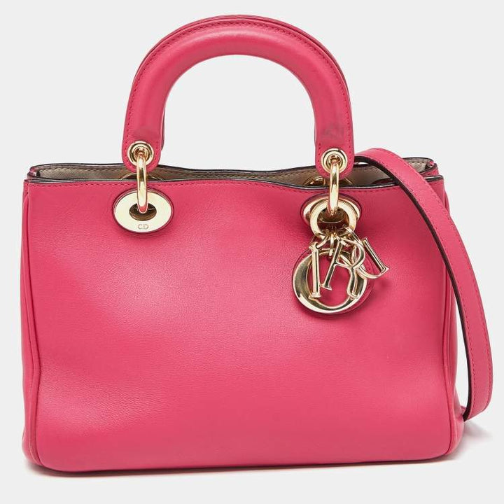 Dior Diorissimo Medium Tote Bag in Fuchsia Leather with Gold-Tone Hardware