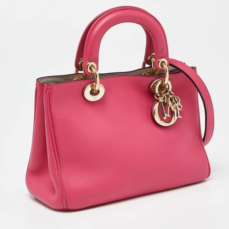 Dior Diorissimo Medium Tote Bag in Fuchsia Leather with Gold-Tone Hardware