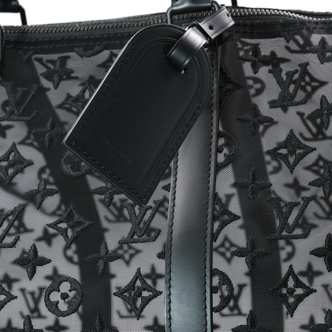 Louis Vuitton Keepall Bandoulière 50 in Black Monogram Mesh with Black Hardware  Travel Duffle Bag