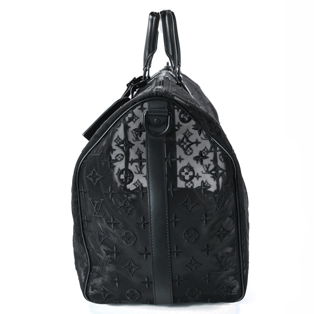 Louis Vuitton Keepall Bandoulière 50 in Black Monogram Mesh with Black Hardware  Travel Duffle Bag