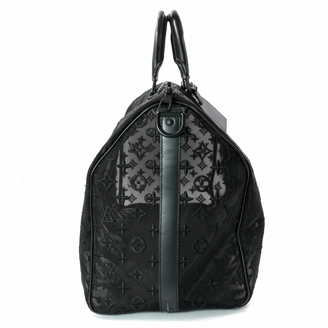 Louis Vuitton Keepall Bandoulière 50 in Black Monogram Mesh with Black Hardware  Travel Duffle Bag