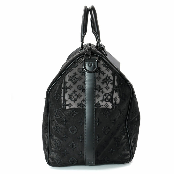 Louis Vuitton Keepall Bandoulière 50 in Black Monogram Mesh with Black Hardware  Travel Duffle Bag