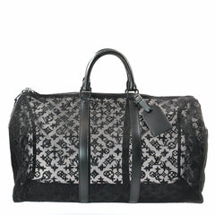 Louis Vuitton Keepall Bandoulière 50 in Black Monogram Mesh with Black Hardware  Travel Duffle Bag