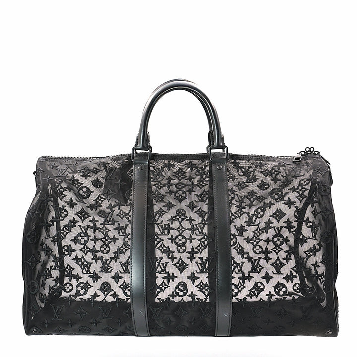 Louis Vuitton Keepall Bandoulière 50 in Black Monogram Mesh with Black Hardware  Travel Duffle Bag
