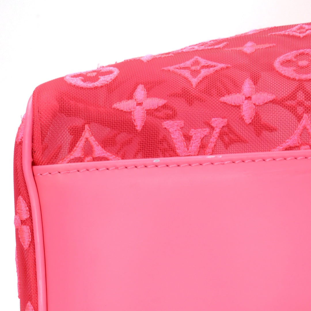Louis Vuitton Keepall Bandoulière 50 in Fuchsia Monogram Mesh with Silver Tone Hardware
