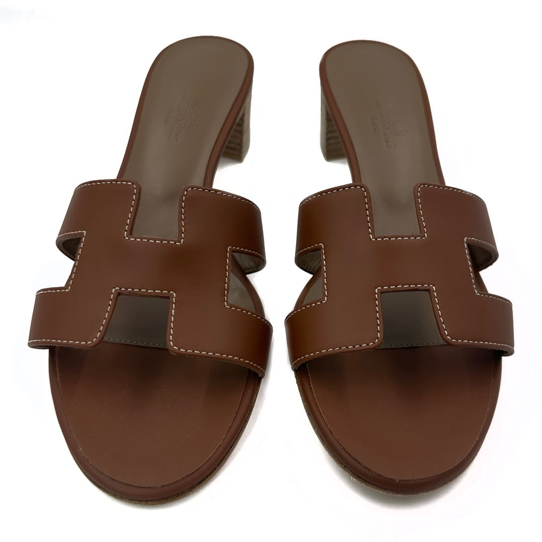 Hermès Brown Leather Oasis Slides Sandals - Gemaee  UAE