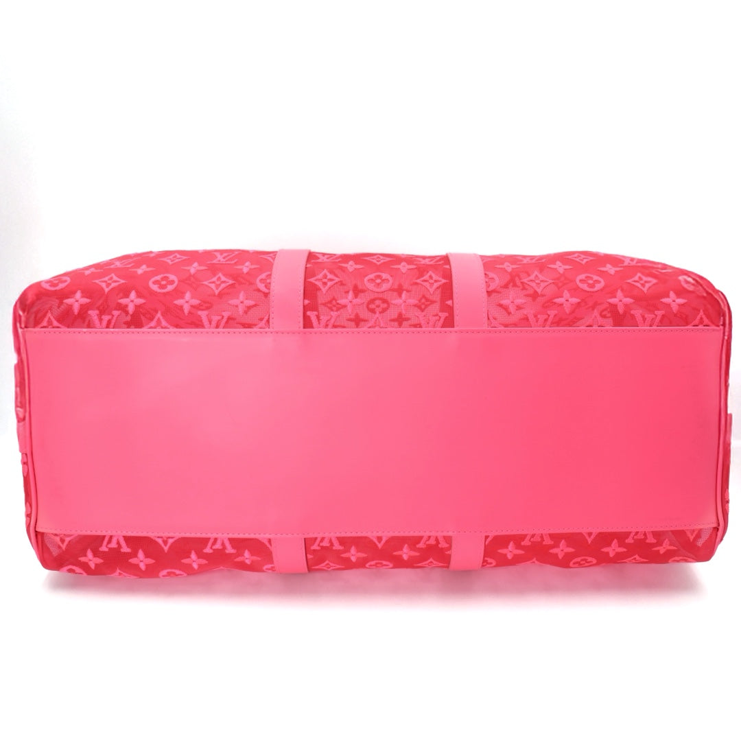 Louis Vuitton Keepall Bandoulière 50 in Fuchsia Monogram Mesh with Silver Tone Hardware