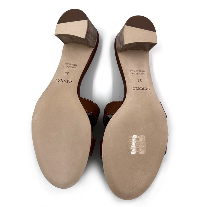 Hermès Brown Leather Oasis Slides Sandals - Gemaee  UAE