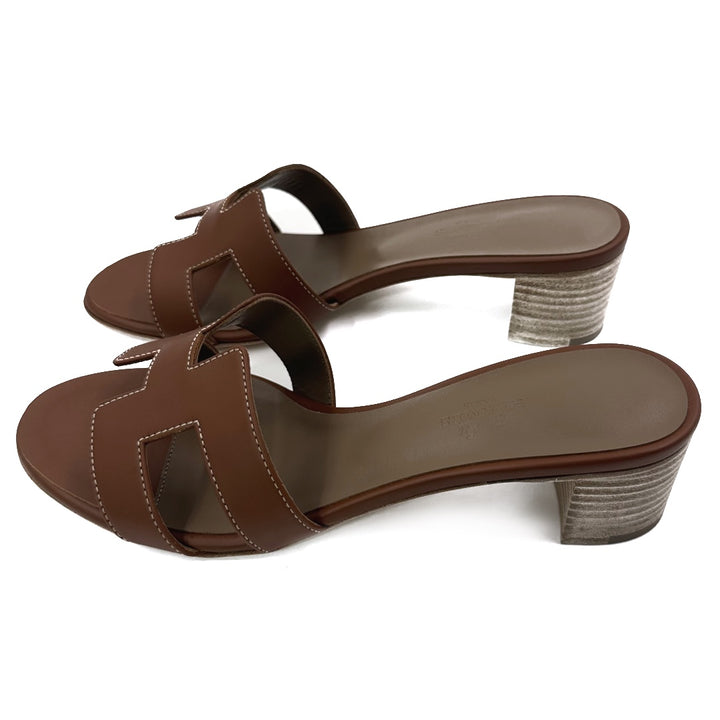Hermès Brown Leather Oasis Slides Sandals - Gemaee  UAE