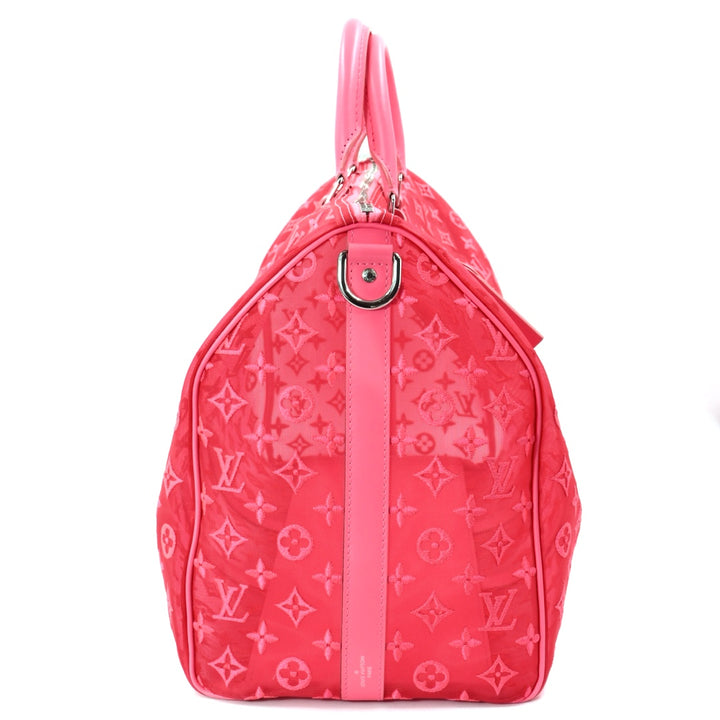 Louis Vuitton Keepall Bandoulière 50 in Fuchsia Monogram Mesh with Silver Tone Hardware