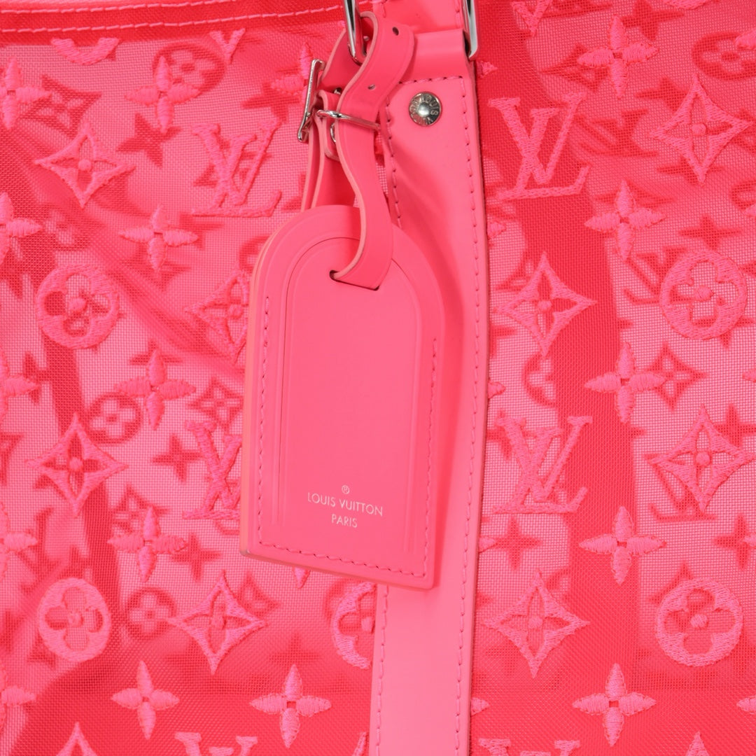 Louis Vuitton Keepall Bandoulière 50 in Fuchsia Monogram Mesh with Silver Tone Hardware