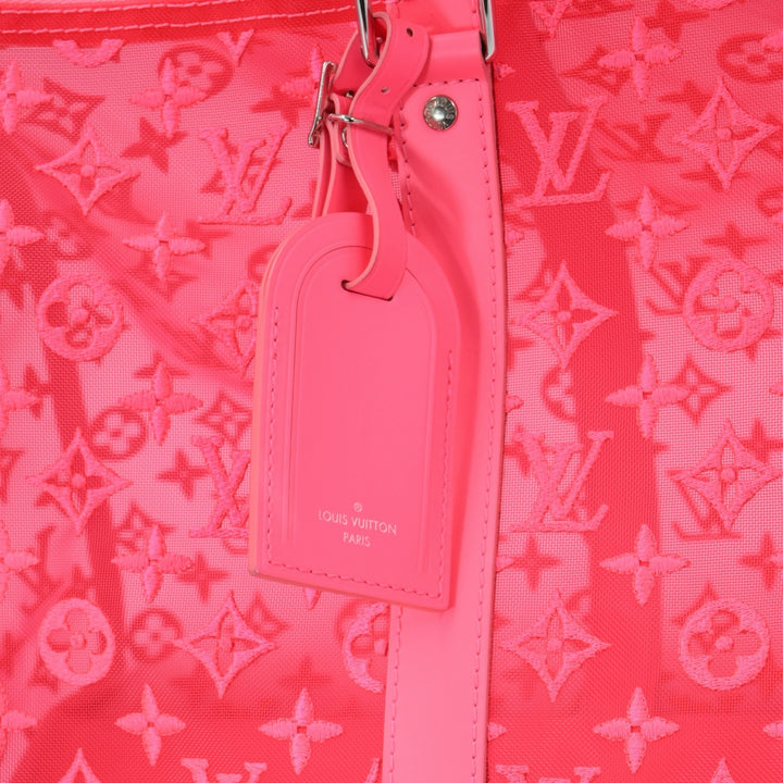 Louis Vuitton Keepall Bandoulière 50 in Fuchsia Monogram Mesh with Silver Tone Hardware