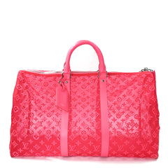 Louis Vuitton Keepall Bandoulière 50 in Fuchsia Monogram Mesh with Silver Tone Hardware