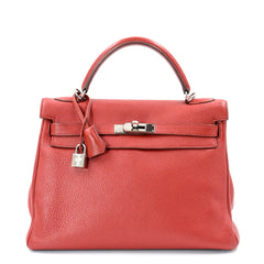 Hermès Kelly Retourne 32 Clemence Leather in Rouge Vénitien Palladium Hardware Handbag
