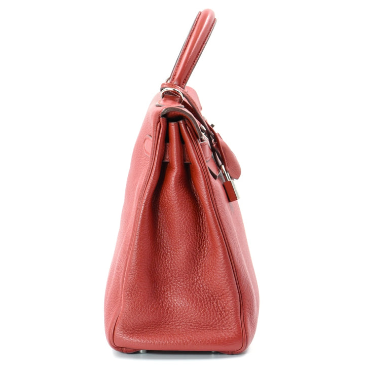 Hermès Kelly Retourne 32 Clemence Leather in Rouge Vénitien Palladium Hardware Handbag