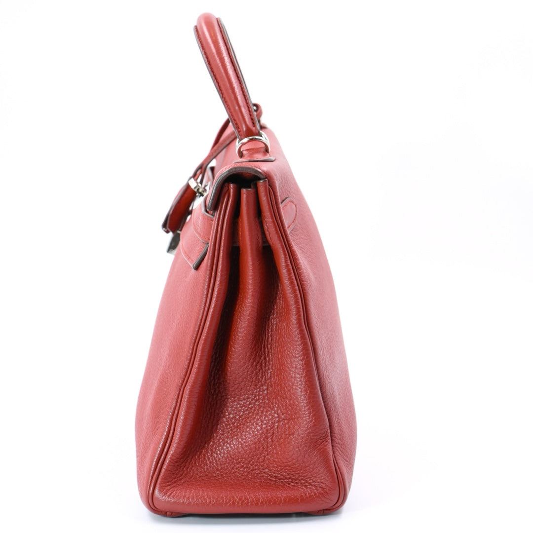 Hermès Kelly Retourne 32 Clemence Leather in Rouge Vénitien Palladium Hardware Handbag