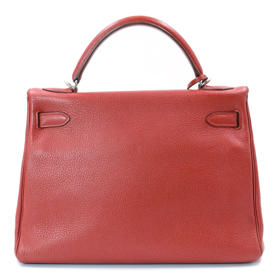 Hermès Kelly Retourne 32 Clemence Leather in Rouge Vénitien Palladium Hardware Handbag
