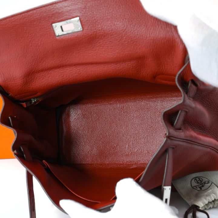 Hermès Kelly Retourne 32 Clemence Leather in Rouge Vénitien Palladium Hardware Handbag