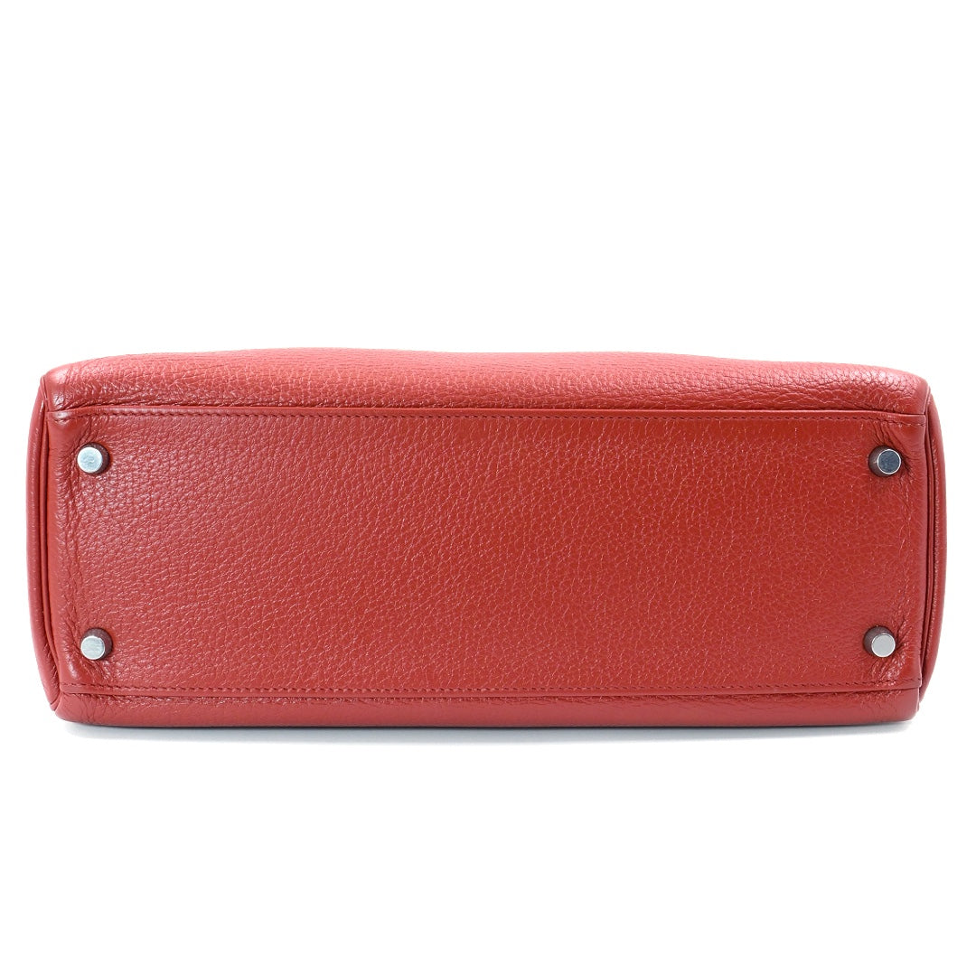 Hermès Kelly Retourne 32 Clemence Leather in Rouge Vénitien Palladium Hardware Handbag