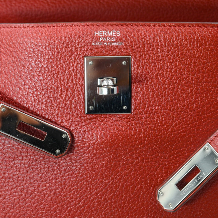 Hermès Kelly Retourne 32 Clemence Leather in Rouge Vénitien Palladium Hardware Handbag