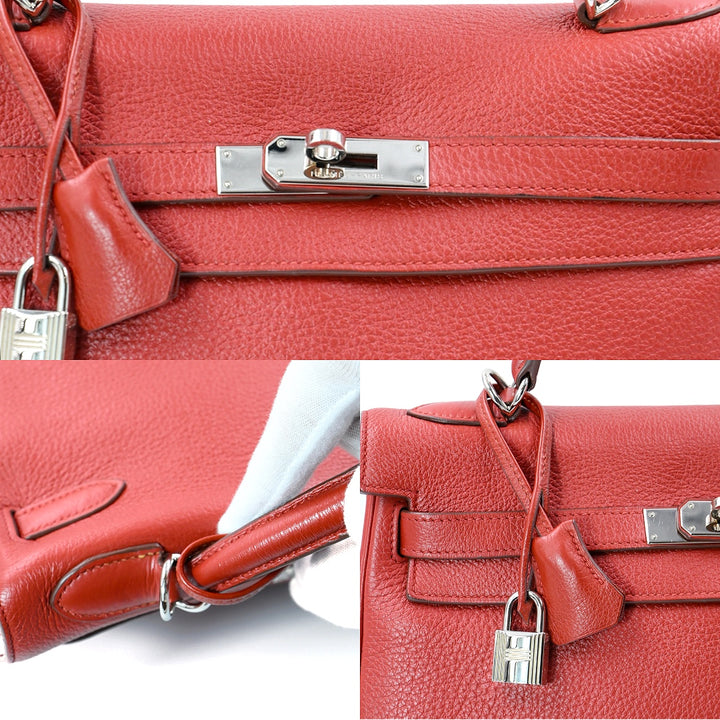 Hermès Kelly Retourne 32 Clemence Leather in Rouge Vénitien Palladium Hardware Handbag