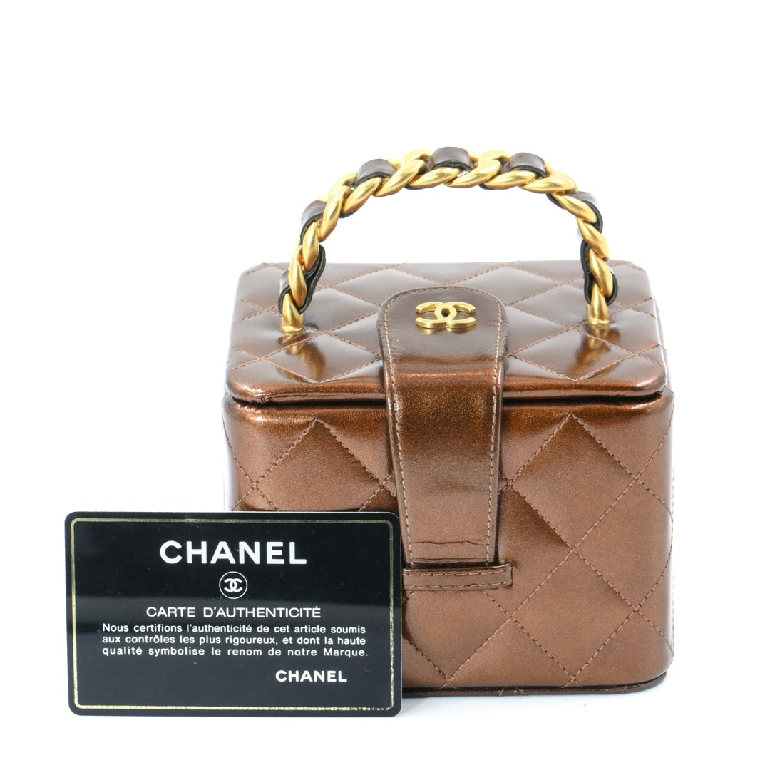 Chanel Mini Vanity Case in Bronze Patent Leather with Gold Tone Hardware