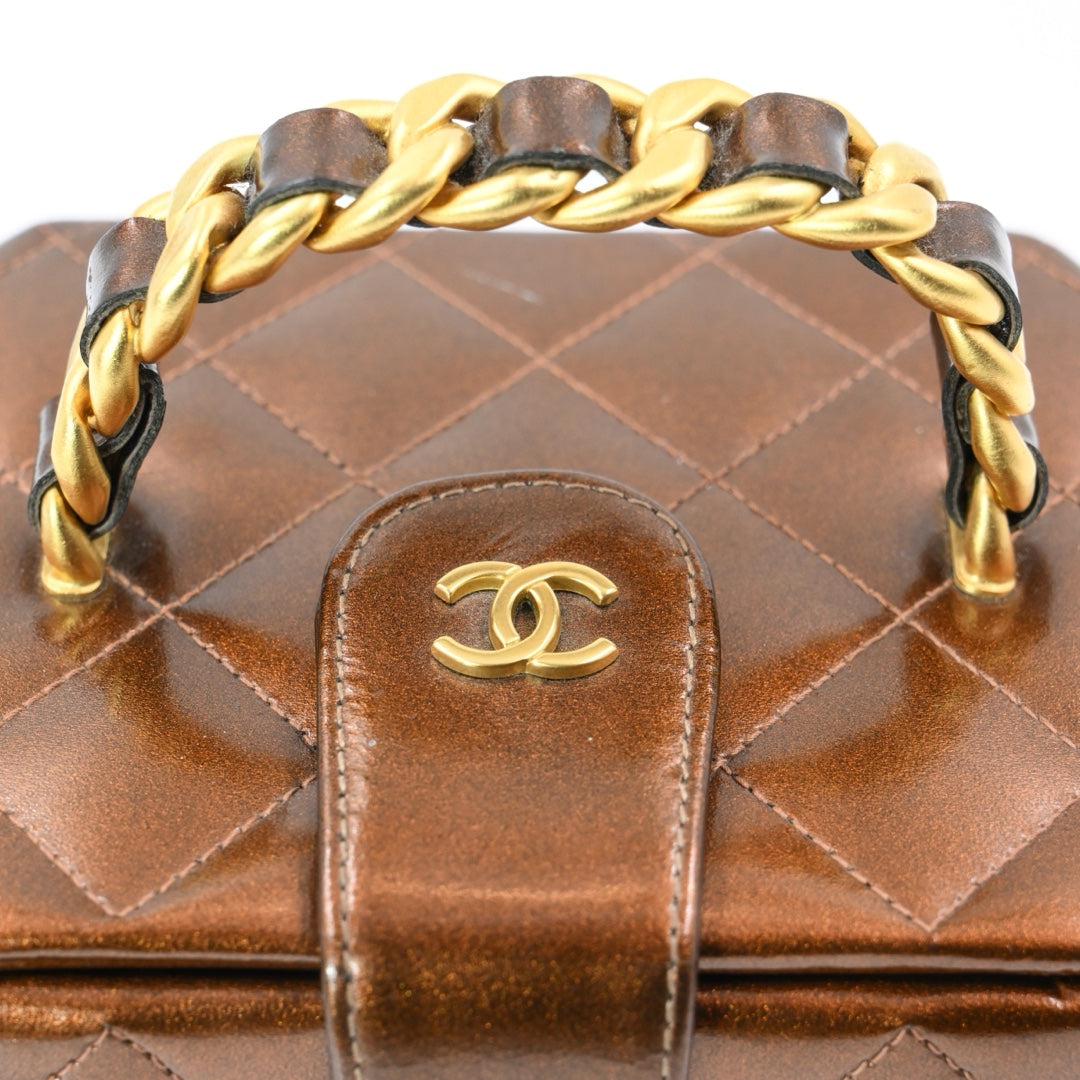 Chanel Mini Vanity Case in Bronze Patent Leather with Gold Tone Hardware