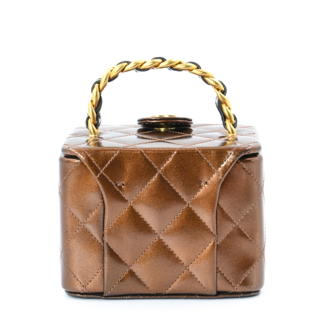 Chanel Mini Vanity Case in Bronze Patent Leather with Gold Tone Hardware