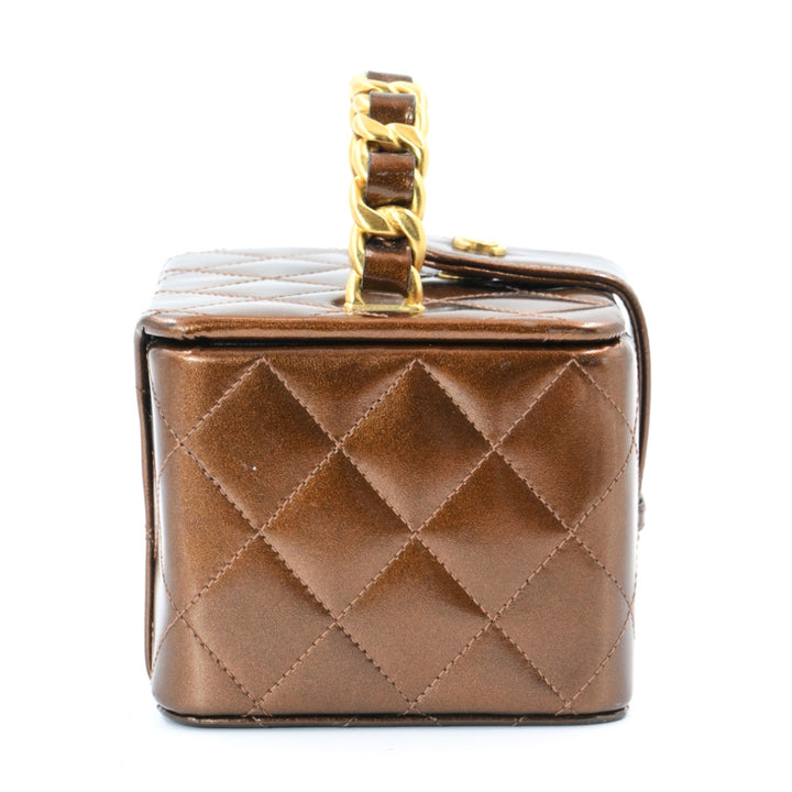 Chanel Mini Vanity Case in Bronze Patent Leather with Gold Tone Hardware